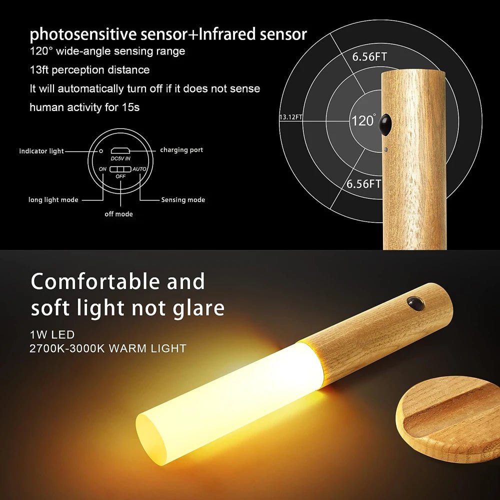 Rechargeable Wood Motion Sensor Light Stick
